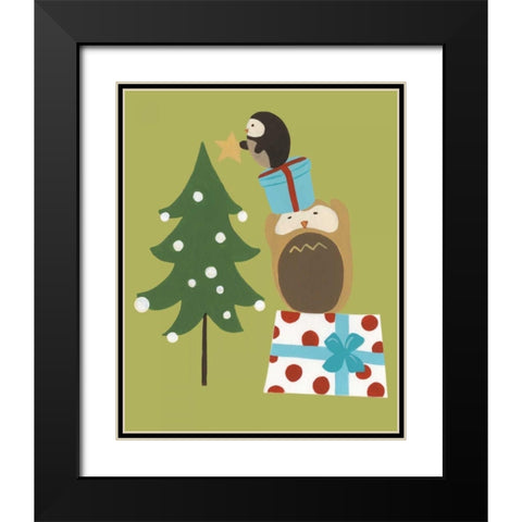 Happy Owlidays VI Black Modern Wood Framed Art Print with Double Matting by Vess, June Erica