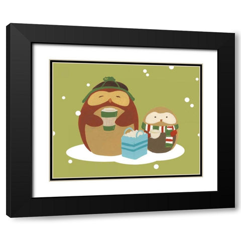 Happy Owlidays VIII Black Modern Wood Framed Art Print with Double Matting by Vess, June Erica