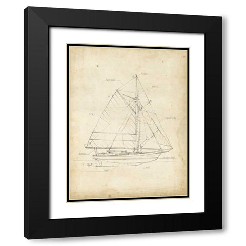 Sailboat Blueprint III Black Modern Wood Framed Art Print with Double Matting by Harper, Ethan