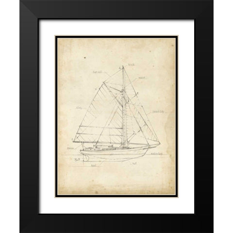 Sailboat Blueprint III Black Modern Wood Framed Art Print with Double Matting by Harper, Ethan