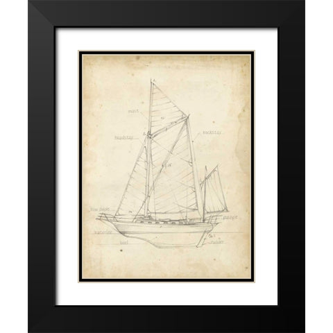 Sailboat Blueprint V Black Modern Wood Framed Art Print with Double Matting by Harper, Ethan