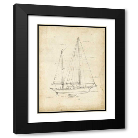 Sailboat Blueprint VI Black Modern Wood Framed Art Print with Double Matting by Harper, Ethan