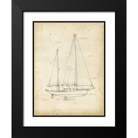 Sailboat Blueprint VI Black Modern Wood Framed Art Print with Double Matting by Harper, Ethan