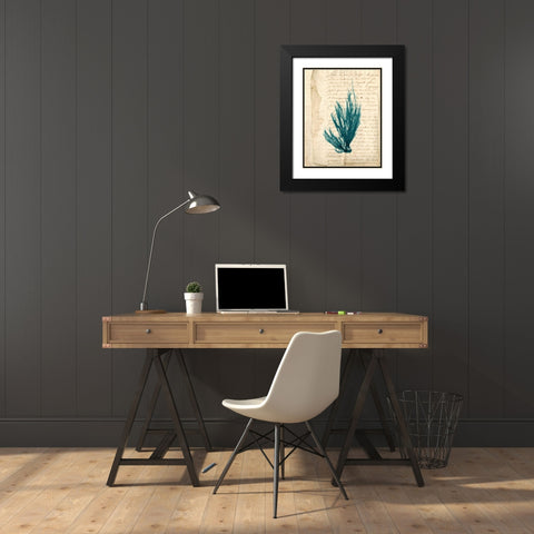 Vintage Teal Seaweed IX Black Modern Wood Framed Art Print with Double Matting by Vision Studio
