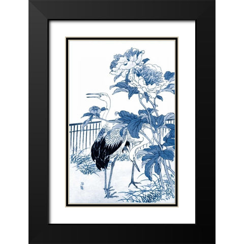 Blue and White Asian Garden I Black Modern Wood Framed Art Print with Double Matting by Vision Studio