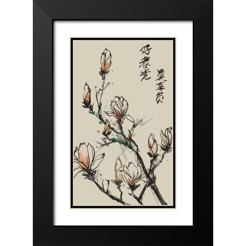 Mandarin Magnolia I Black Modern Wood Framed Art Print with Double Matting by Wang, Melissa