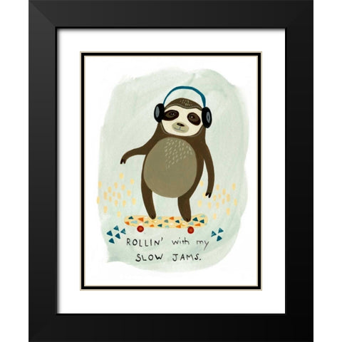 Hipster Sloth II Black Modern Wood Framed Art Print with Double Matting by Vess, June Erica