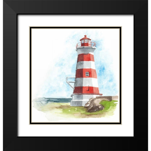 Watercolor Lighthouse I Black Modern Wood Framed Art Print with Double Matting by McCavitt, Naomi