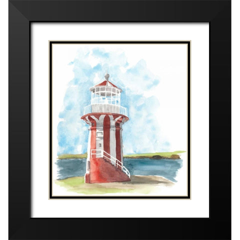 Watercolor Lighthouse III Black Modern Wood Framed Art Print with Double Matting by McCavitt, Naomi