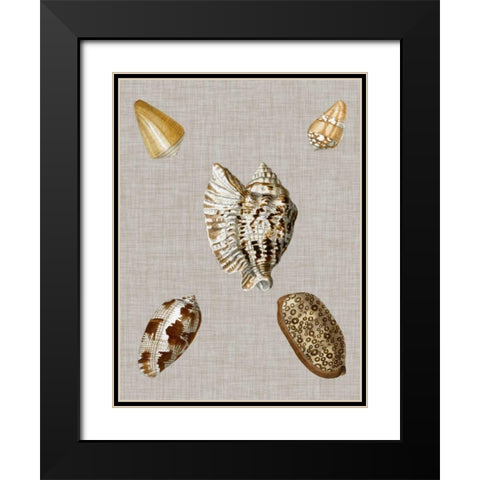 Shells on Linen I Black Modern Wood Framed Art Print with Double Matting by Vision Studio