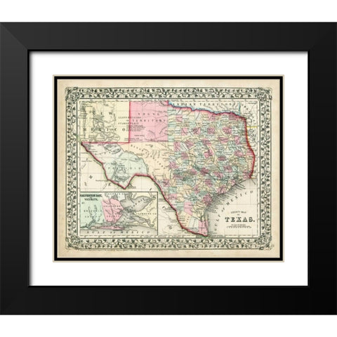 Johnsons Map of Texas Black Modern Wood Framed Art Print with Double Matting by Johnson