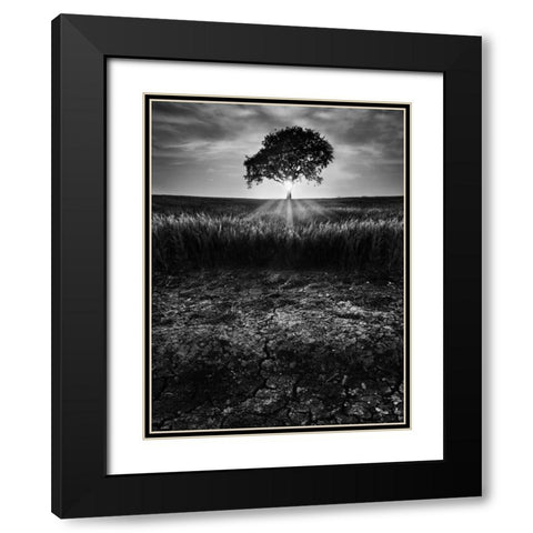 Cracked Earth Black Modern Wood Framed Art Print with Double Matting by Henson, Martin