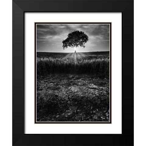 Cracked Earth Black Modern Wood Framed Art Print with Double Matting by Henson, Martin