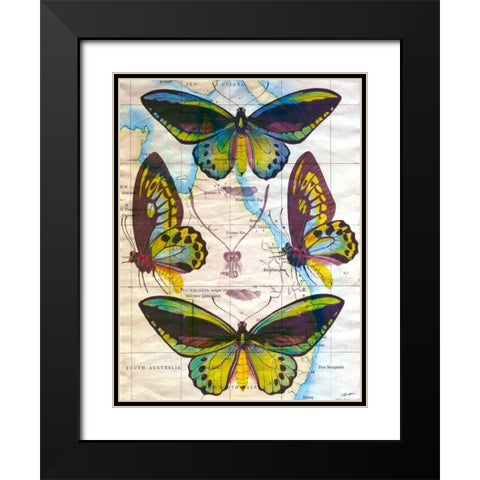Butterfly Map III Black Modern Wood Framed Art Print with Double Matting by Butler, John