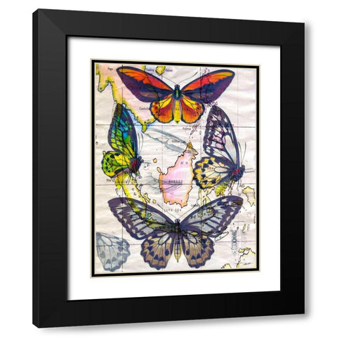 Butterfly Map IV Black Modern Wood Framed Art Print with Double Matting by Butler, John