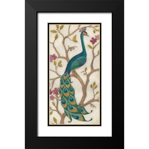 Peacock Fresco I Black Modern Wood Framed Art Print with Double Matting by Vess, June Erica