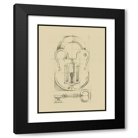 Vintage Padlock II Black Modern Wood Framed Art Print with Double Matting by Harper, Ethan