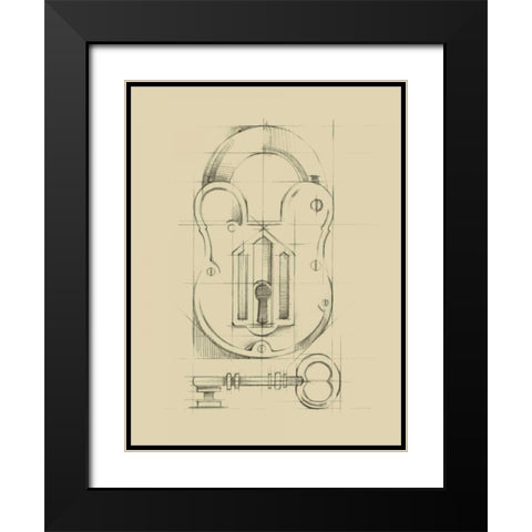 Vintage Padlock II Black Modern Wood Framed Art Print with Double Matting by Harper, Ethan