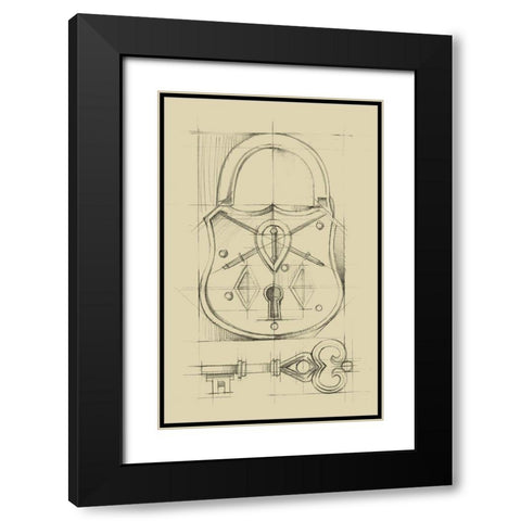 Vintage Padlock III Black Modern Wood Framed Art Print with Double Matting by Harper, Ethan