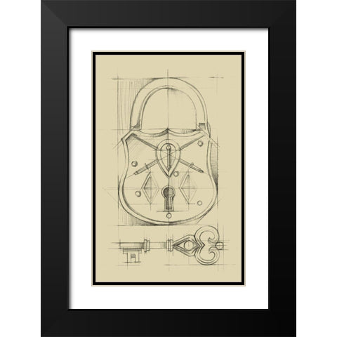 Vintage Padlock III Black Modern Wood Framed Art Print with Double Matting by Harper, Ethan