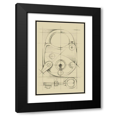 Vintage Padlock IV Black Modern Wood Framed Art Print with Double Matting by Ethan Harper