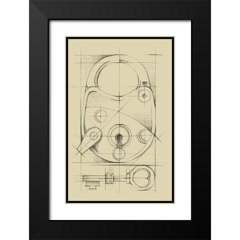 Vintage Padlock IV Black Modern Wood Framed Art Print with Double Matting by Ethan Harper