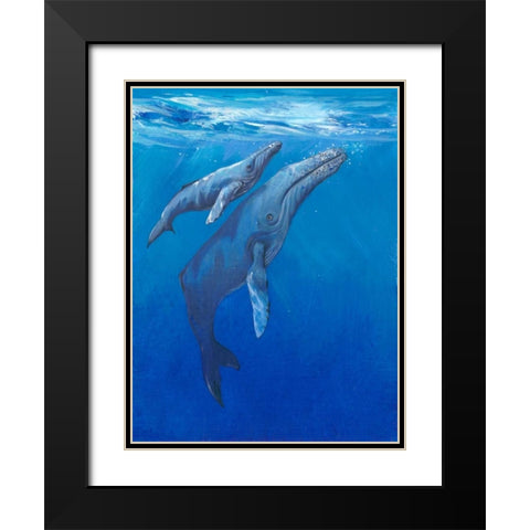 Under Sea Whales I Black Modern Wood Framed Art Print with Double Matting by OToole, Tim