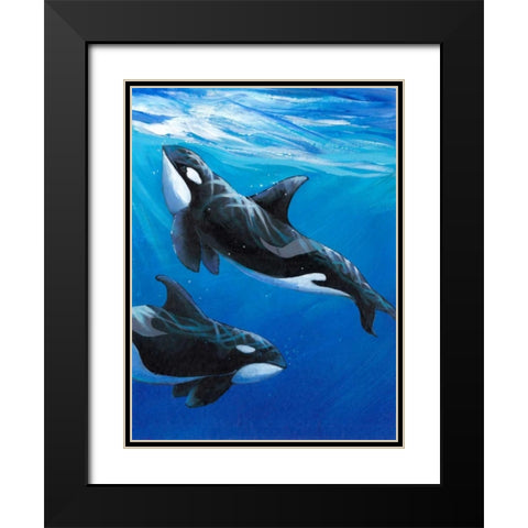 Under Sea Whales II Black Modern Wood Framed Art Print with Double Matting by OToole, Tim