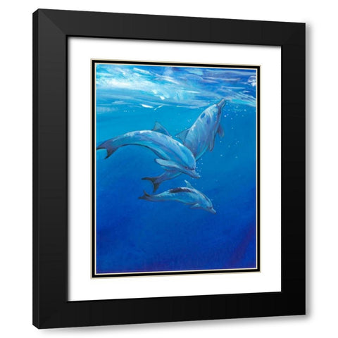 Under Sea Dolphins Black Modern Wood Framed Art Print with Double Matting by OToole, Tim