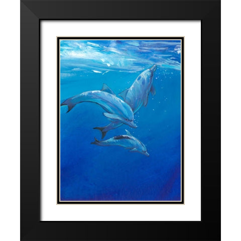 Under Sea Dolphins Black Modern Wood Framed Art Print with Double Matting by OToole, Tim