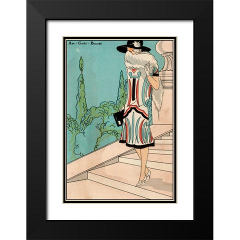 Vintage Couture V Black Modern Wood Framed Art Print with Double Matting by Unknown