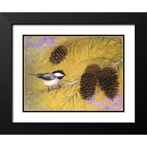 Chickadee in the Pines I Black Modern Wood Framed Art Print with Double Matting by Matcham, Marcia
