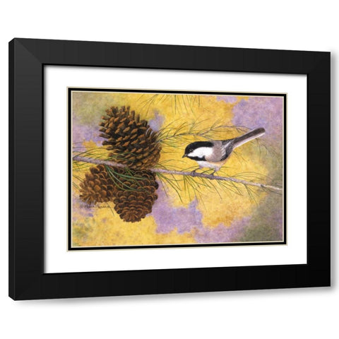 Chickadee in the Pines II Black Modern Wood Framed Art Print with Double Matting by Matcham, Marcia
