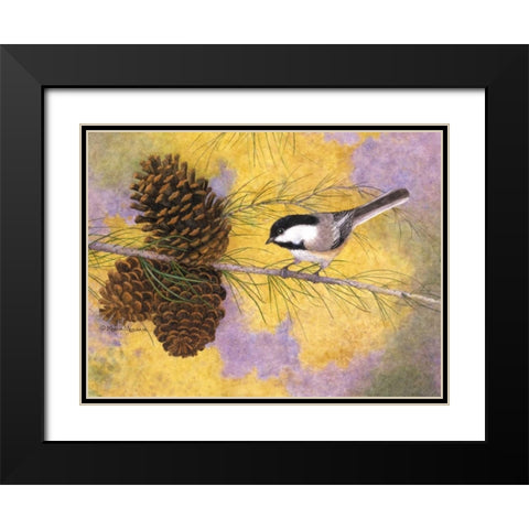 Chickadee in the Pines II Black Modern Wood Framed Art Print with Double Matting by Matcham, Marcia