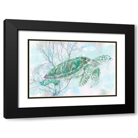 Watercolor Sea Turtle I Black Modern Wood Framed Art Print with Double Matting by Studio W