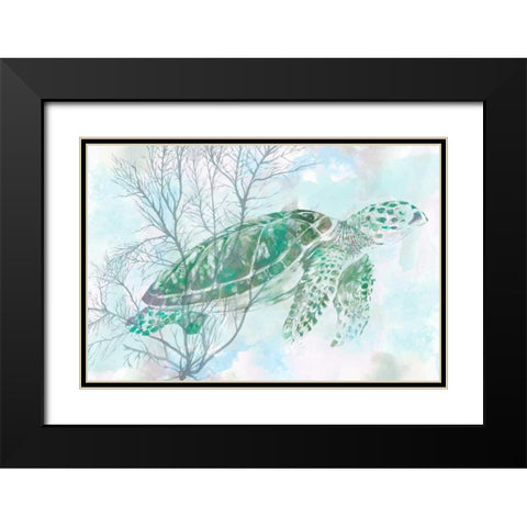 Watercolor Sea Turtle I Black Modern Wood Framed Art Print with Double Matting by Studio W