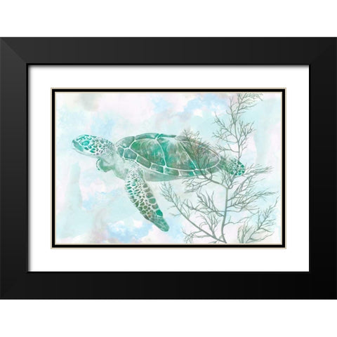 Watercolor Sea Turtle II Black Modern Wood Framed Art Print with Double Matting by Studio W
