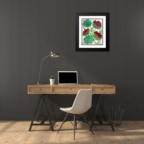 Verdigris Blooms I Black Modern Wood Framed Art Print with Double Matting by Zarris, Chariklia