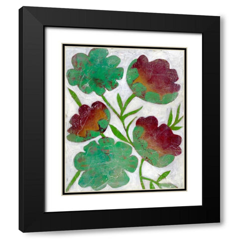 Verdigris Blooms I Black Modern Wood Framed Art Print with Double Matting by Zarris, Chariklia