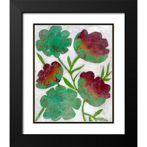 Verdigris Blooms I Black Modern Wood Framed Art Print with Double Matting by Zarris, Chariklia