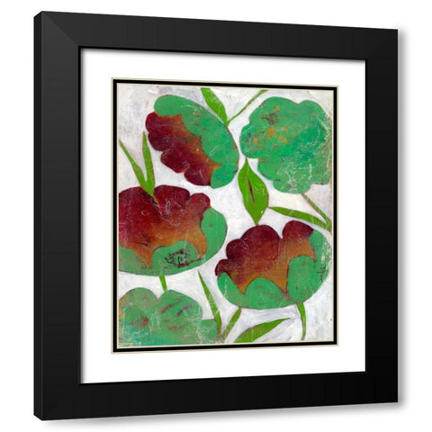 Verdigris Blooms II Black Modern Wood Framed Art Print with Double Matting by Zarris, Chariklia