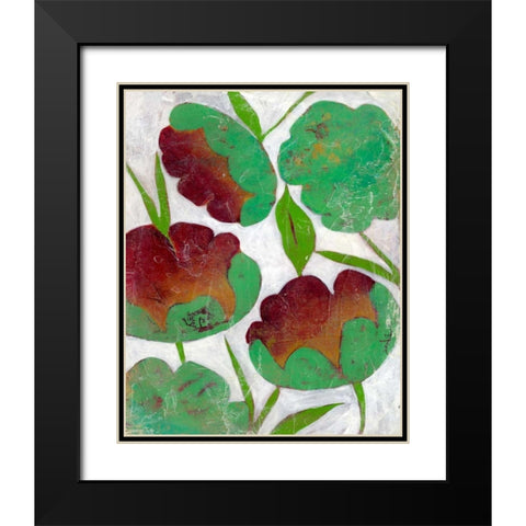 Verdigris Blooms II Black Modern Wood Framed Art Print with Double Matting by Zarris, Chariklia