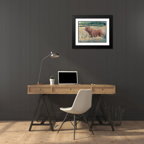 Bear in the Field Black Modern Wood Framed Art Print with Double Matting by OToole, Tim