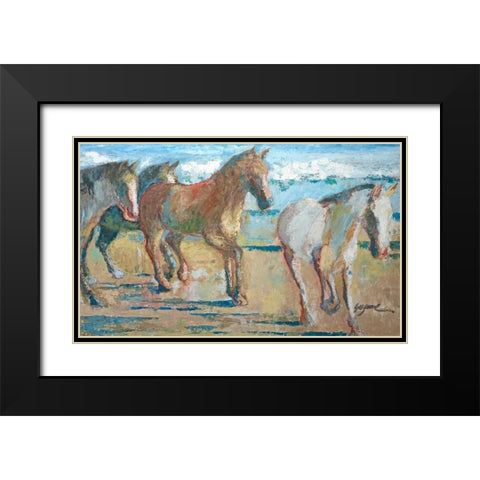 Caballos en la Playa Black Modern Wood Framed Art Print with Double Matting by Wilkins, Suzanne