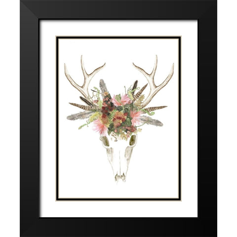 Deer Skull and Flowers I Black Modern Wood Framed Art Print with Double Matting by McCavitt, Naomi