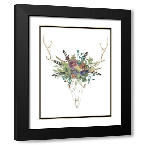 Deer Skull and Flowers II Black Modern Wood Framed Art Print with Double Matting by McCavitt, Naomi