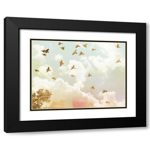 Golden Flight I Black Modern Wood Framed Art Print with Double Matting by Goldberger, Jennifer