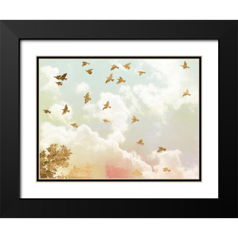 Golden Flight I Black Modern Wood Framed Art Print with Double Matting by Goldberger, Jennifer