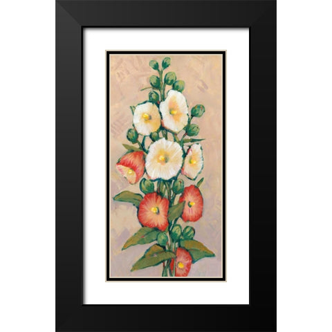 Red Hollyhocks I Black Modern Wood Framed Art Print with Double Matting by OToole, Tim