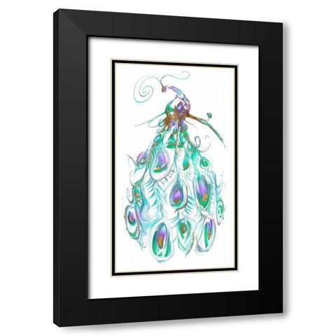 Gilded Peacock Plumes I Black Modern Wood Framed Art Print with Double Matting by Goldberger, Jennifer